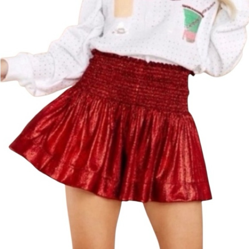 Queen of Sparkles metallic red smocked skirt/skort